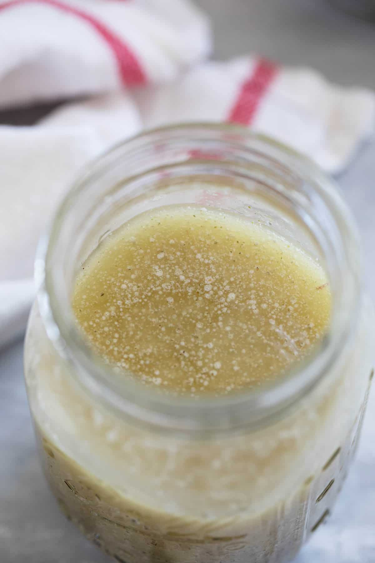 Copycat Olive Garden salad dressing in a jar.