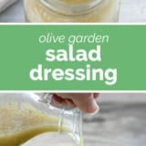 Olive Garden Salad Dressing collage with text bar in the middle.