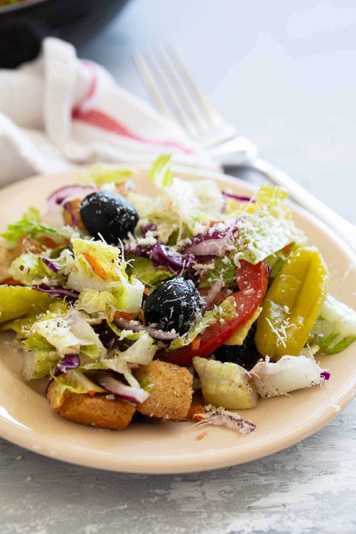 Serving of Olive Garden Salad on a plate.