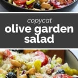 Olive Garden Salad collage with text bar in the middle.
