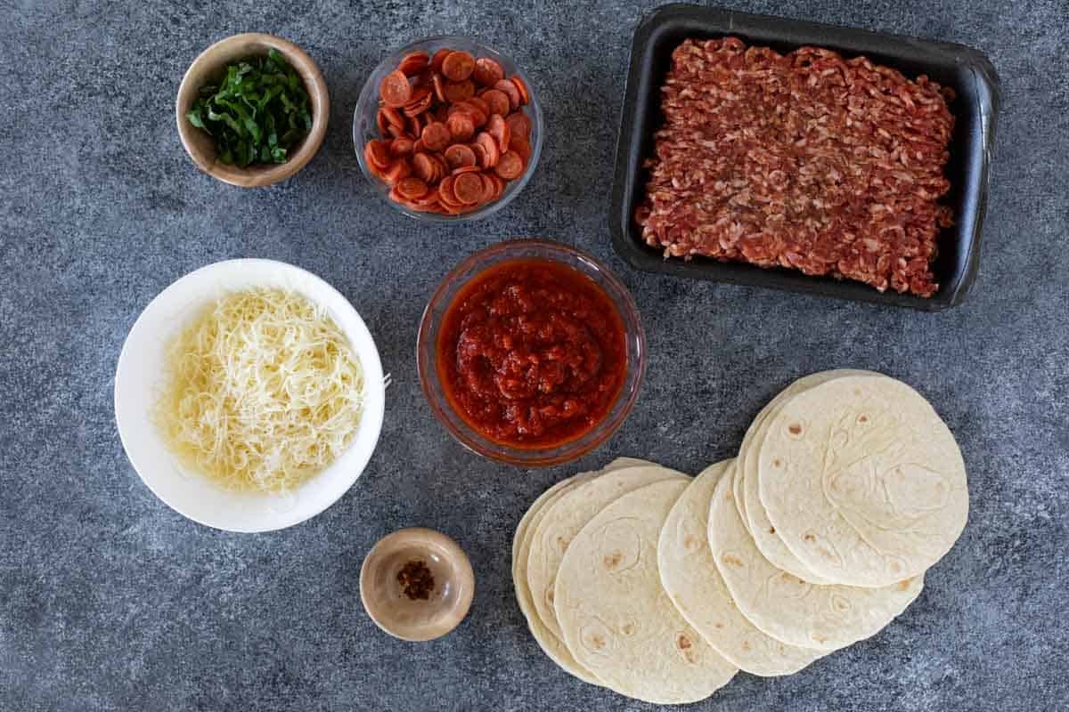 Ingredients for Pizza Tacos.