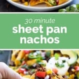 Sheet Pan Nachos collage with text bar in the middle.