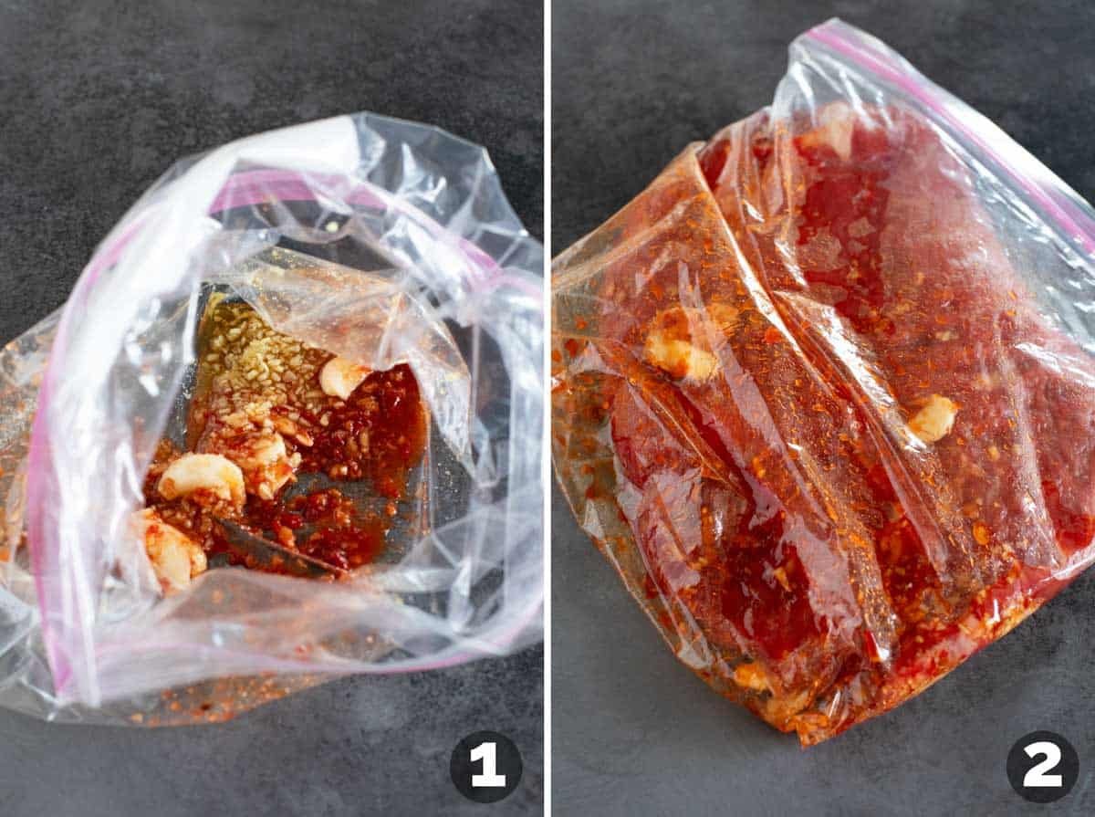 Marinating flank steak for Thai Tacos.