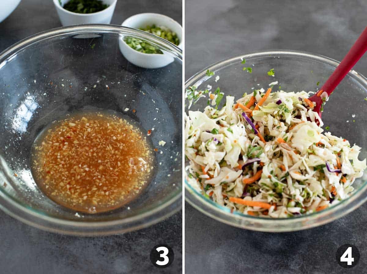 Making Cilantro Lime Slaw for topping Thai Tacos.