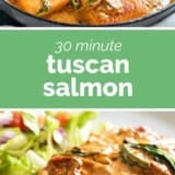 Tuscan Salmon collage with text bar in the middle.