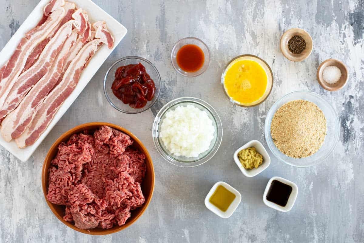 Ingredients to make Bacon Wrapped Meatloaf.