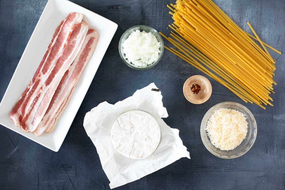 Ingredients for Brie Pasta with Bacon.