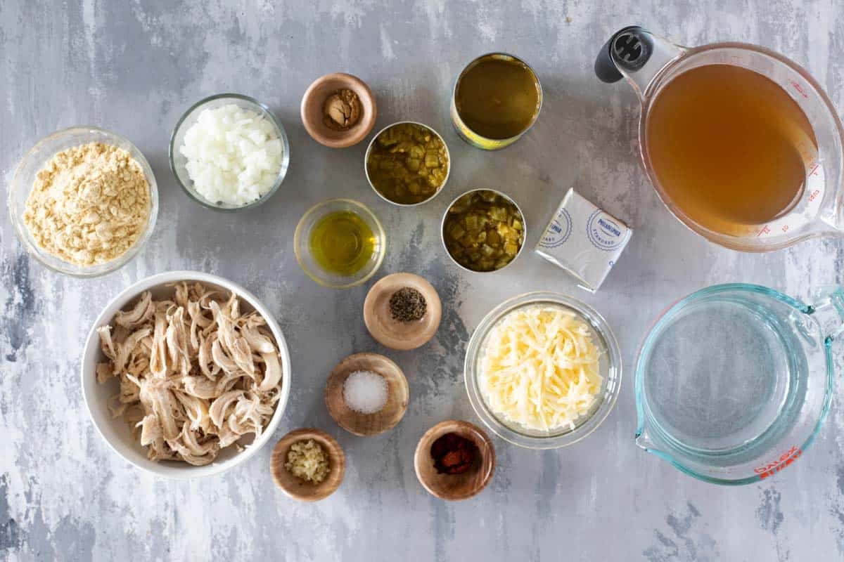 Ingredients for Green Chicken Enchilada Soup.