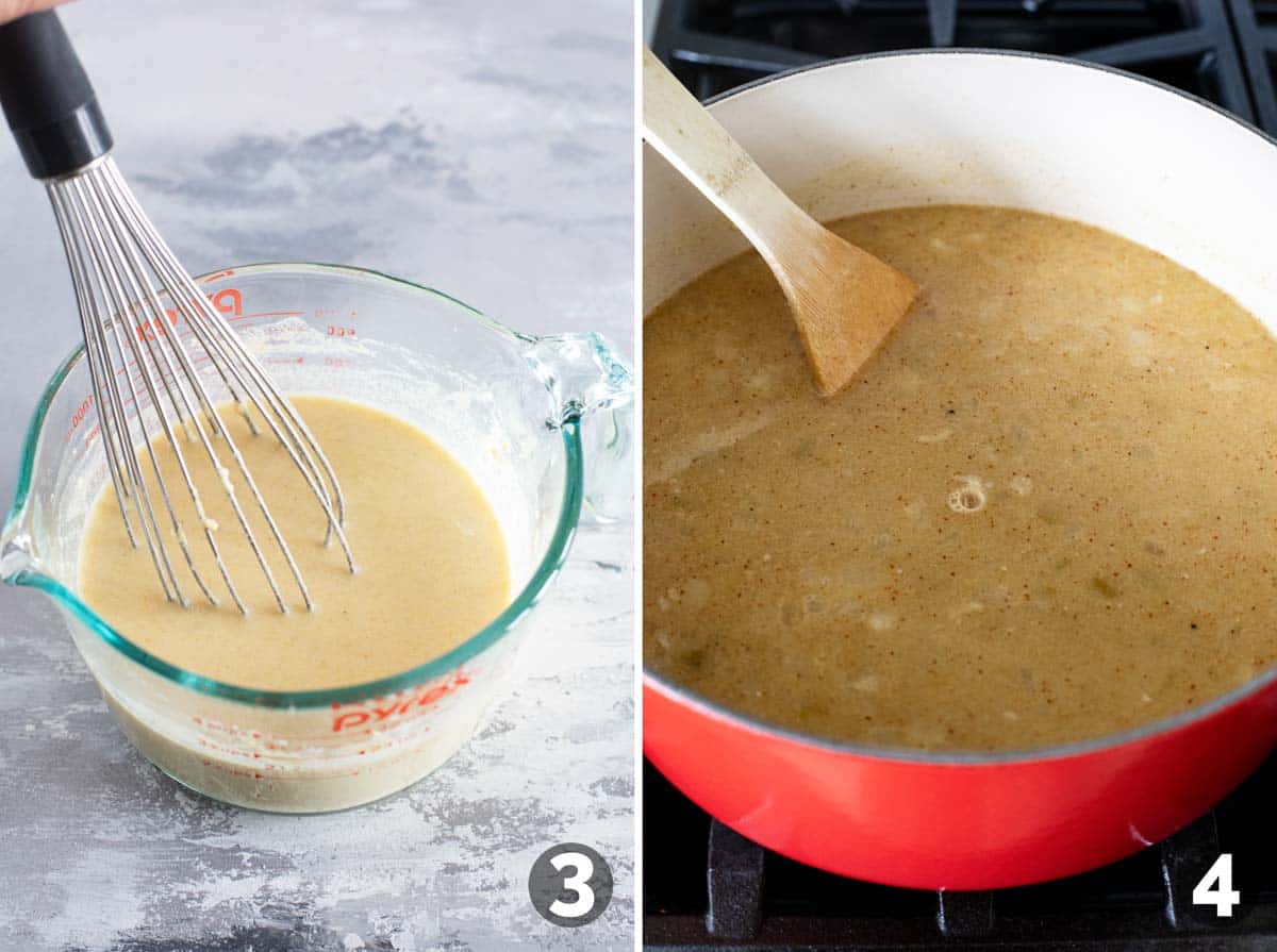 Mixing ingredients for Green Chicken Enchilada Soup.