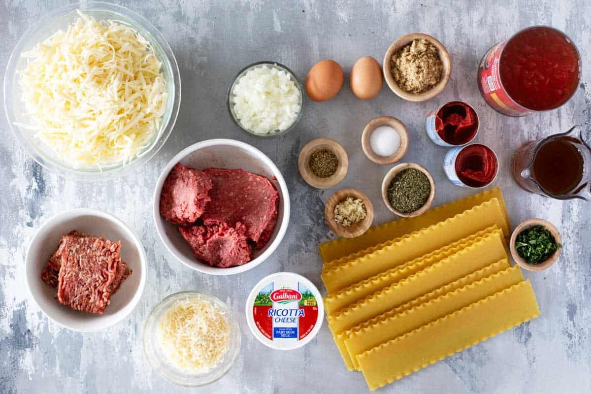 Ingredients for lasagna recipe.