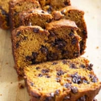 Slices of Pumpkin Chocolate Chip Bread.