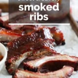 Smoked Ribs with text overlay.