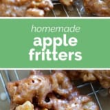 Apple Fritters collage with text bar in the middle.