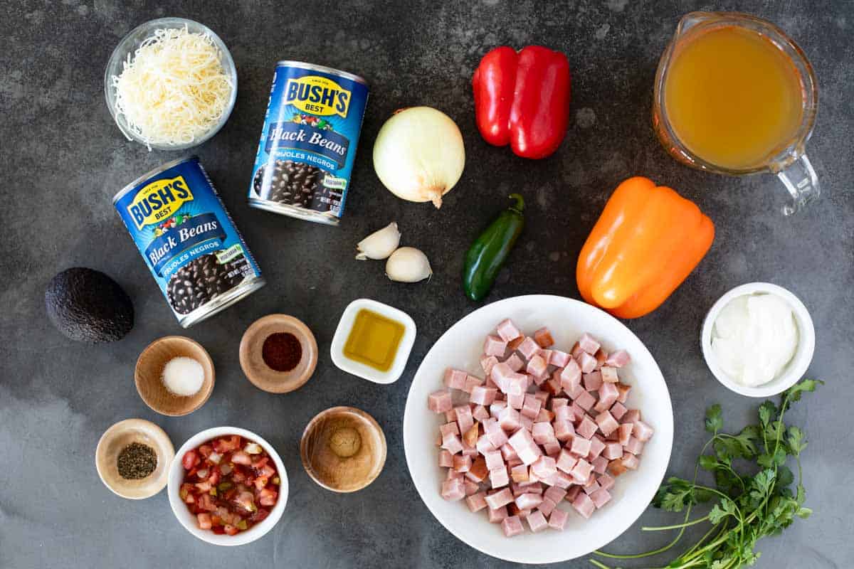 Ingredients for Black Bean and Ham Soup.