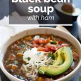 Black Bean and Ham Soup with text overlay.