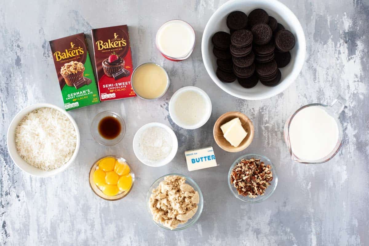 Ingredients for German Chocolate Pie.