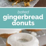 Glazed Gingerbread Baked Donuts collage with text bar in the middle.