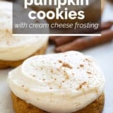Pumpkin Cookies with Cream Cheese Frosting with text overlay.