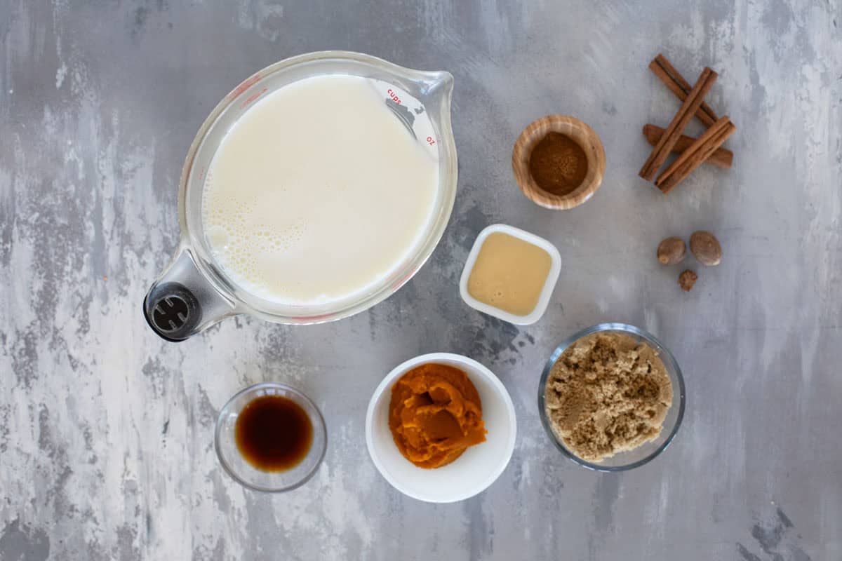 Ingredients to make a Pumpkin Steamer.