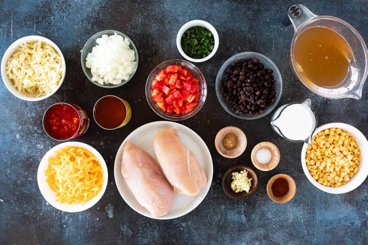 Ingredients for Slow Cooker Chicken Enchilada Soup.