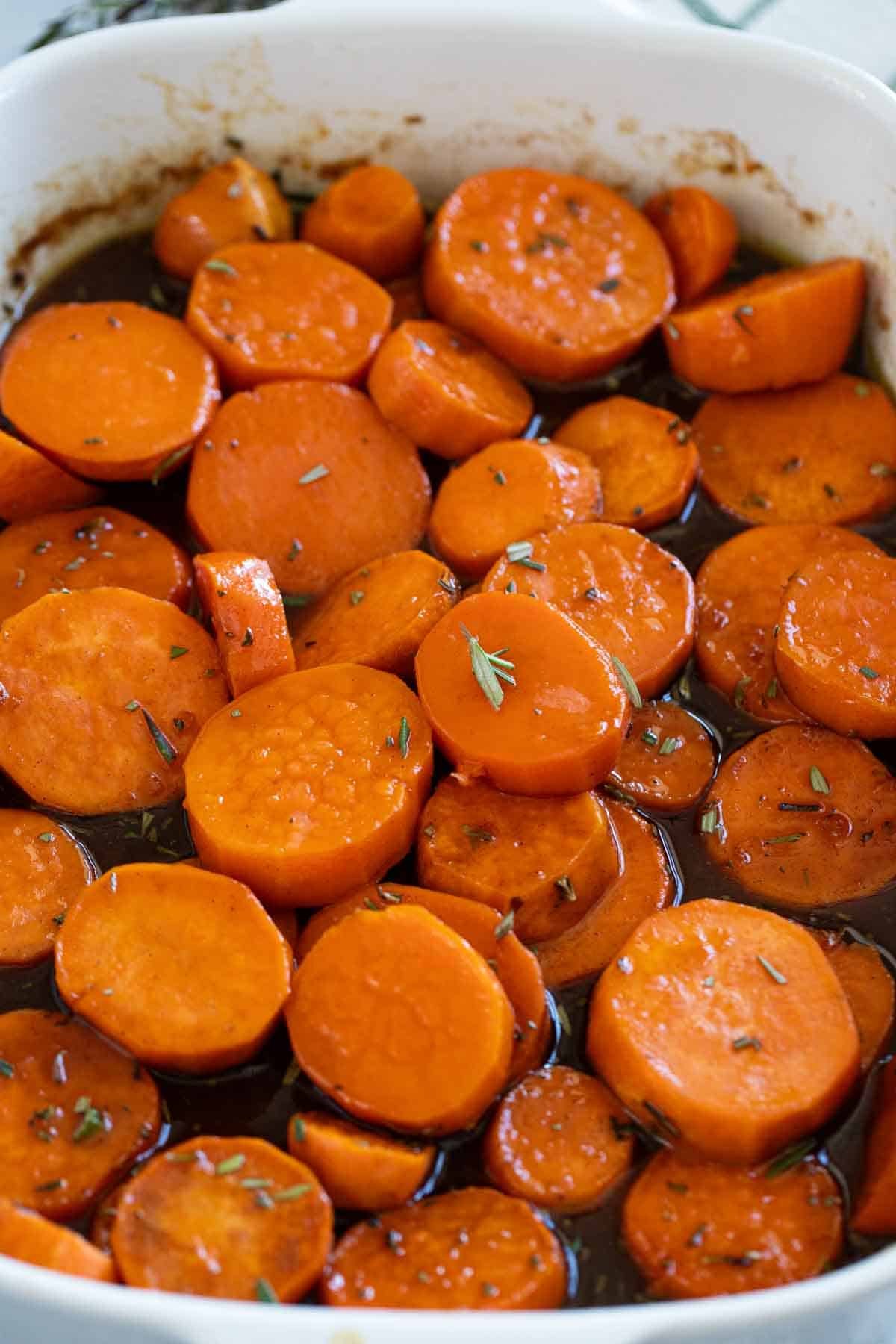 Candied Sweet Potatoes in a baking dish.