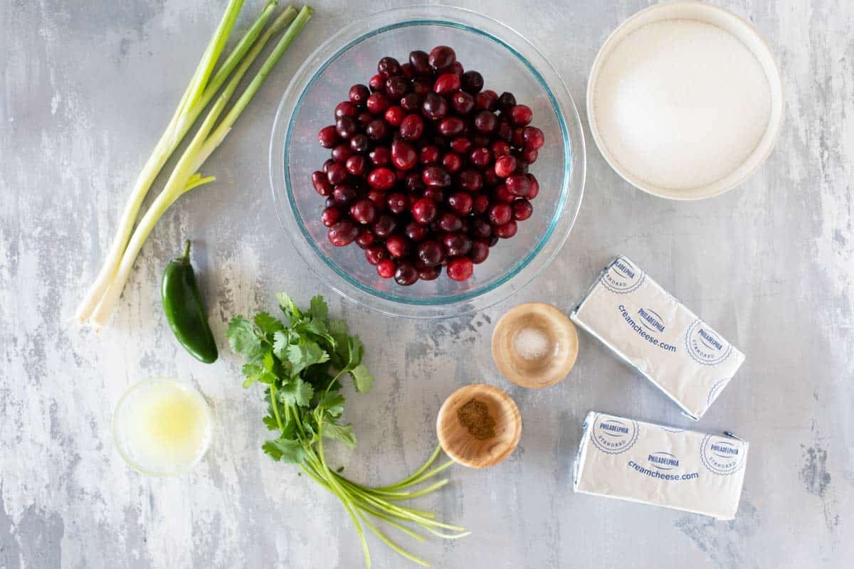 Ingredients for Cranberry Cream Cheese Dip.