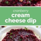 Cranberry Cream Cheese Dip collage with text bar in the middle.