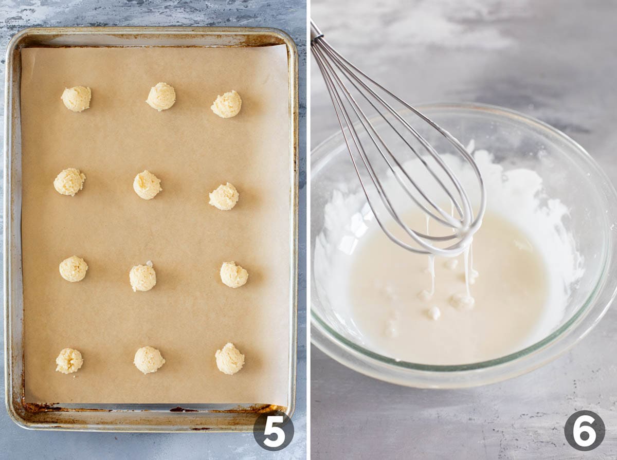 Baking cookie dough and making glaze.