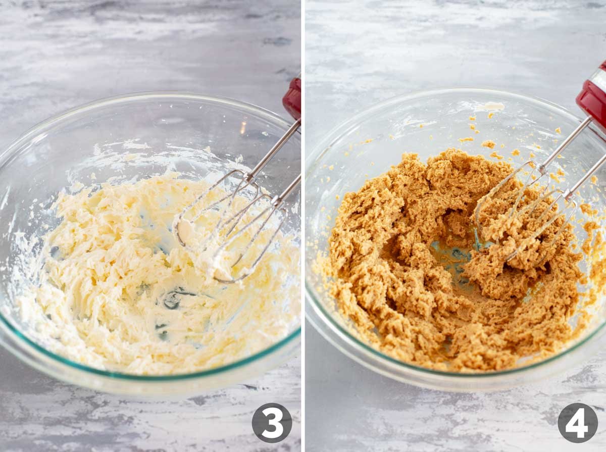 Mixing cream cheese and peanut butter for Peanut Butter Pie.