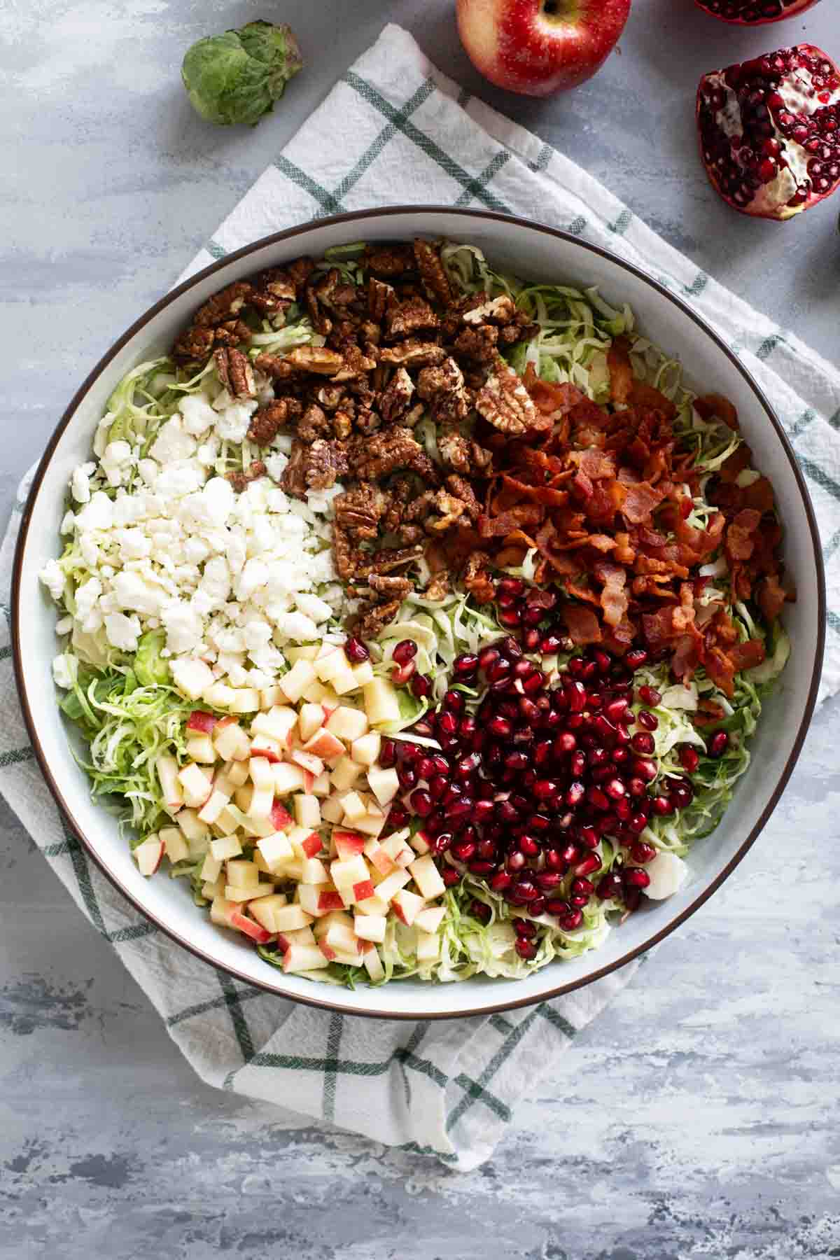 Shaved Brussels Sprout Salad before mixing together.
