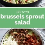 Shaved Brussels Sprout Salad collage with text bar in the middle.