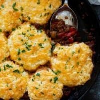 Skillet Turkey Pot Pie in a cast iron skillet.