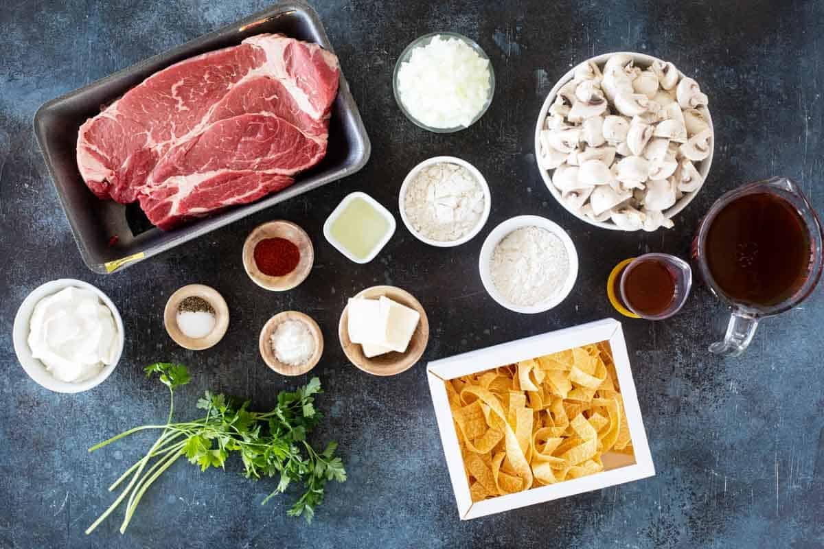 Ingredients for Slow Cooker Beef Stroganoff.