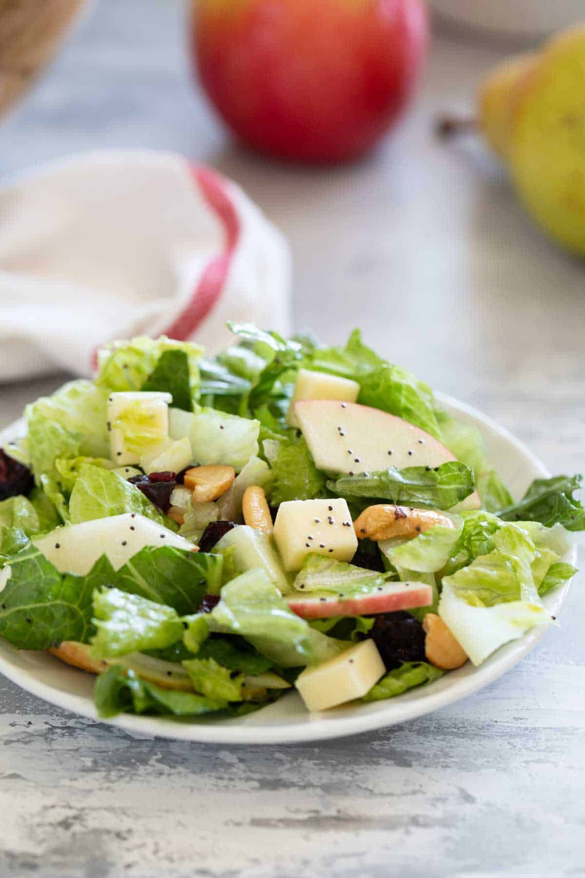 Serving plate filled with Winter Salad with Lemon Poppy Seed Dressing.