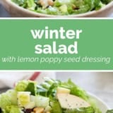 Winter Salad with Lemon Poppy Seed Dressing collage with text bar in the middle.