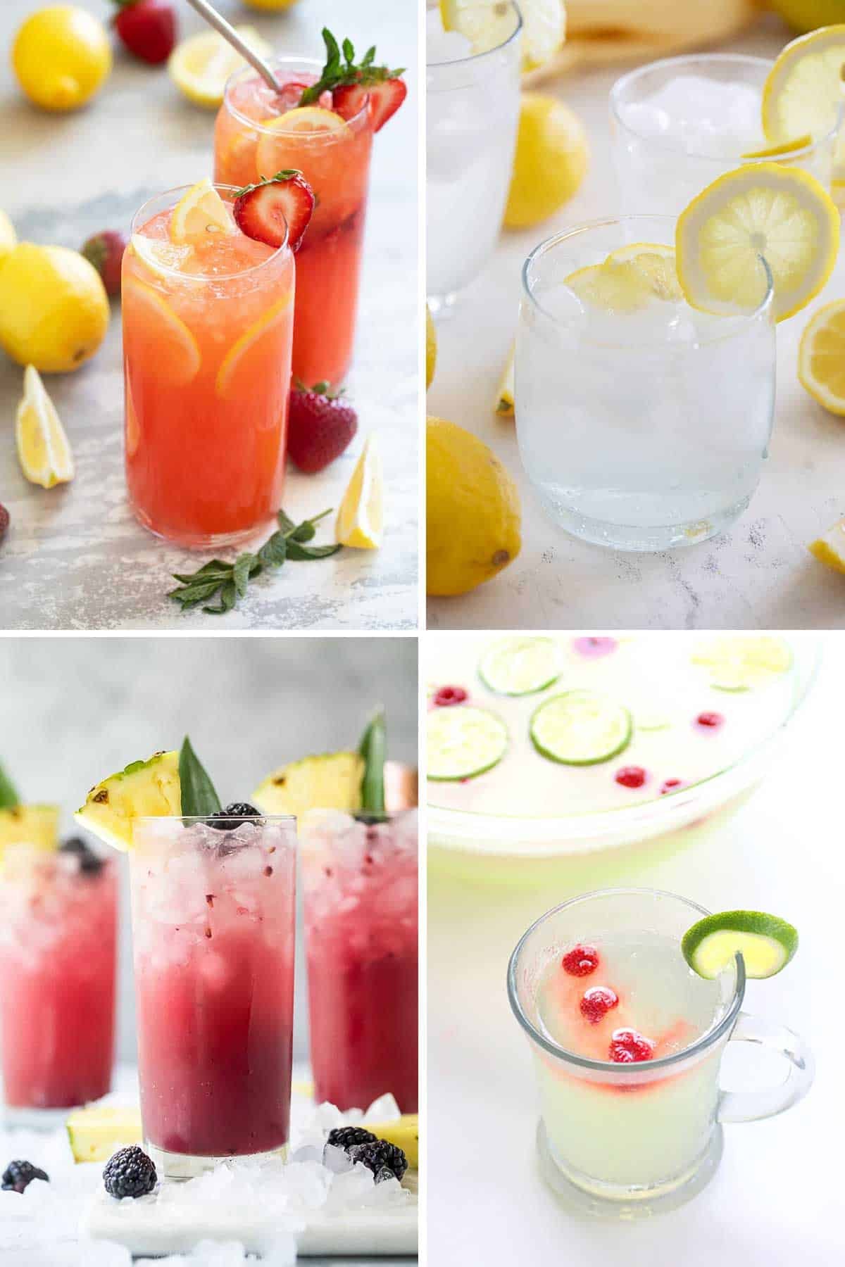 Collage with 4 non-alcoholic drinks.