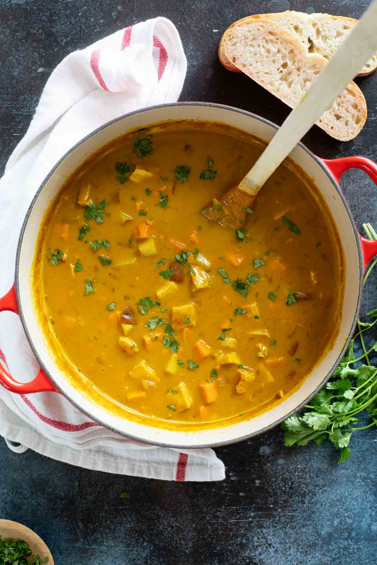 Dutch oven with Chicken Curry Soup.