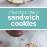 Chocolate Cherry Sandwich Cookies collage with text bar in the middle.