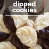 Chocolate Dipped Cookies with text overlay.