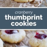 Cranberry Thumbprint Cookies collage with text bar in the middle.