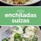Enchiladas Suizas collage wtih text bar in the middle.