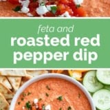 Feta and Roasted Red Pepper Dip collage with text bar in the middle.
