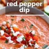 Feta and Roasted Red Pepper Dip with text overlay.