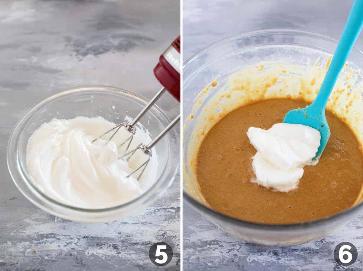 Whipping egg whites and adding to pancake batter.