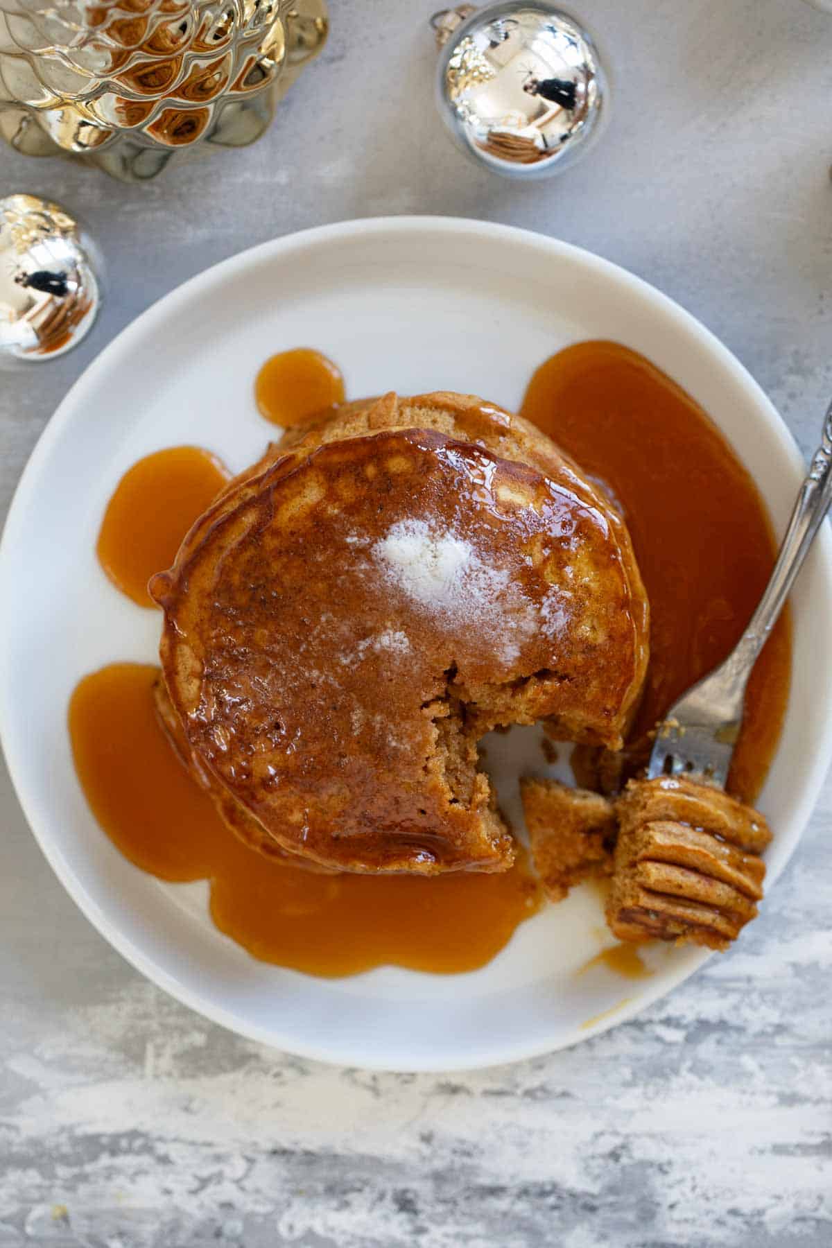 Gingerbread Pancakes with homemade buttermilk syrup.