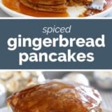 Gingerbread Pancakes collage with text bar in the middle.