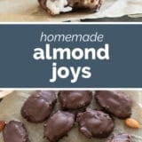 Homemade Almond Joys collage with text bar in the middle.