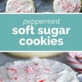 Peppermint Soft Sugar Cookies collage with text bar in the middle.