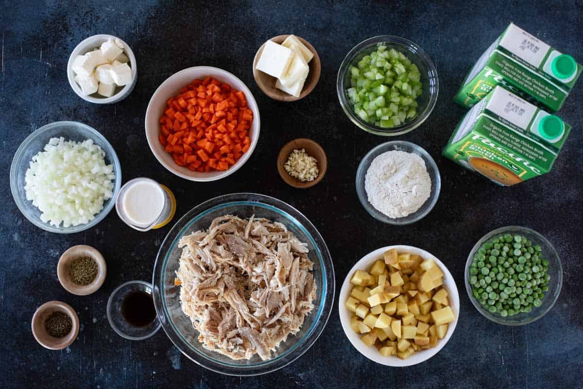 Ingredients for Chicken Pot Pie Soup.