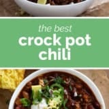 Crock Pot Chili collage with text overlay.